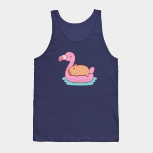 Cute Capybara Chilling And Relaxing On Flamingo Pool Float Tank Top